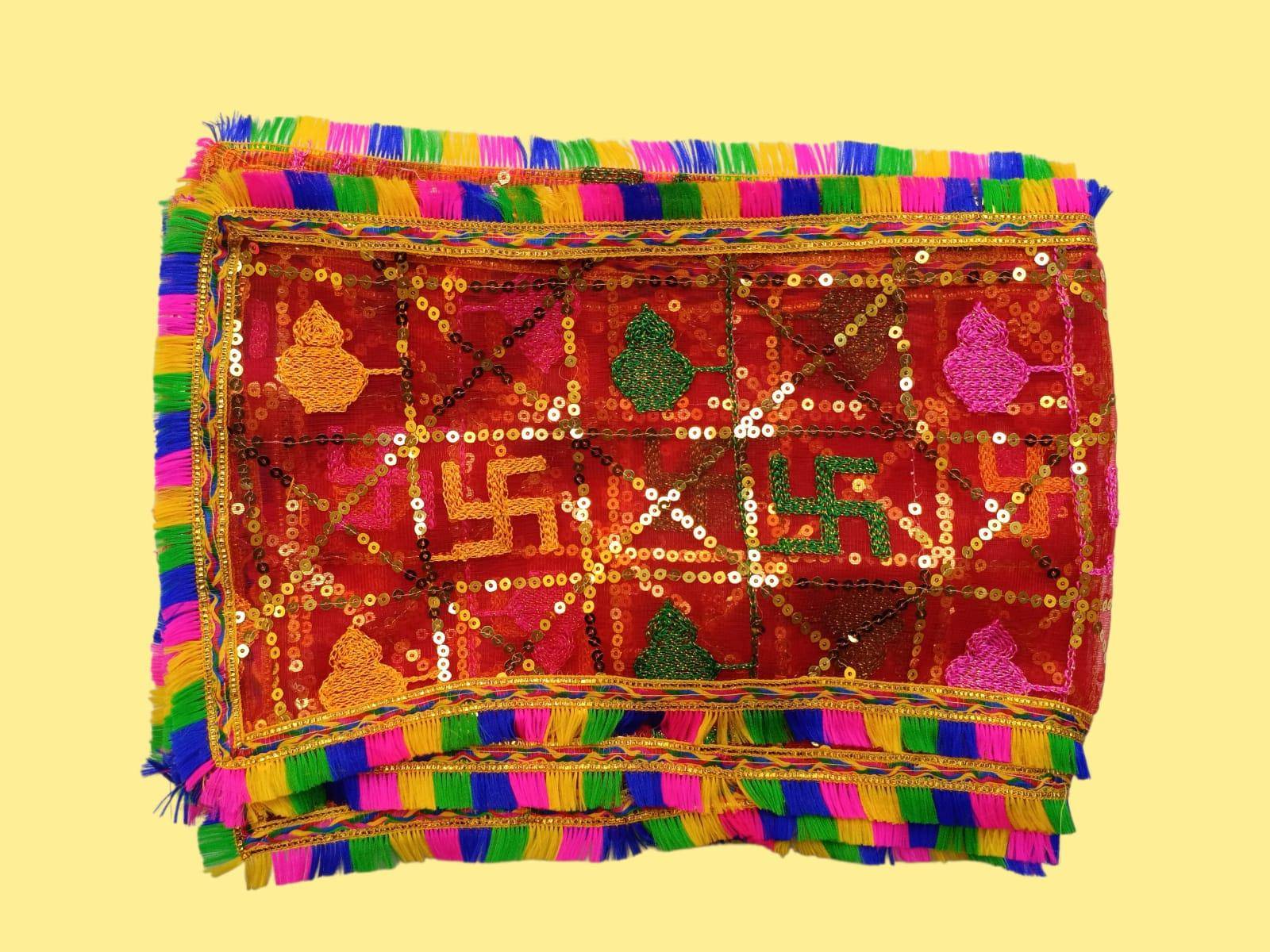 Mata Ki Chunari Sequin Work On Tissue Net - Image 1