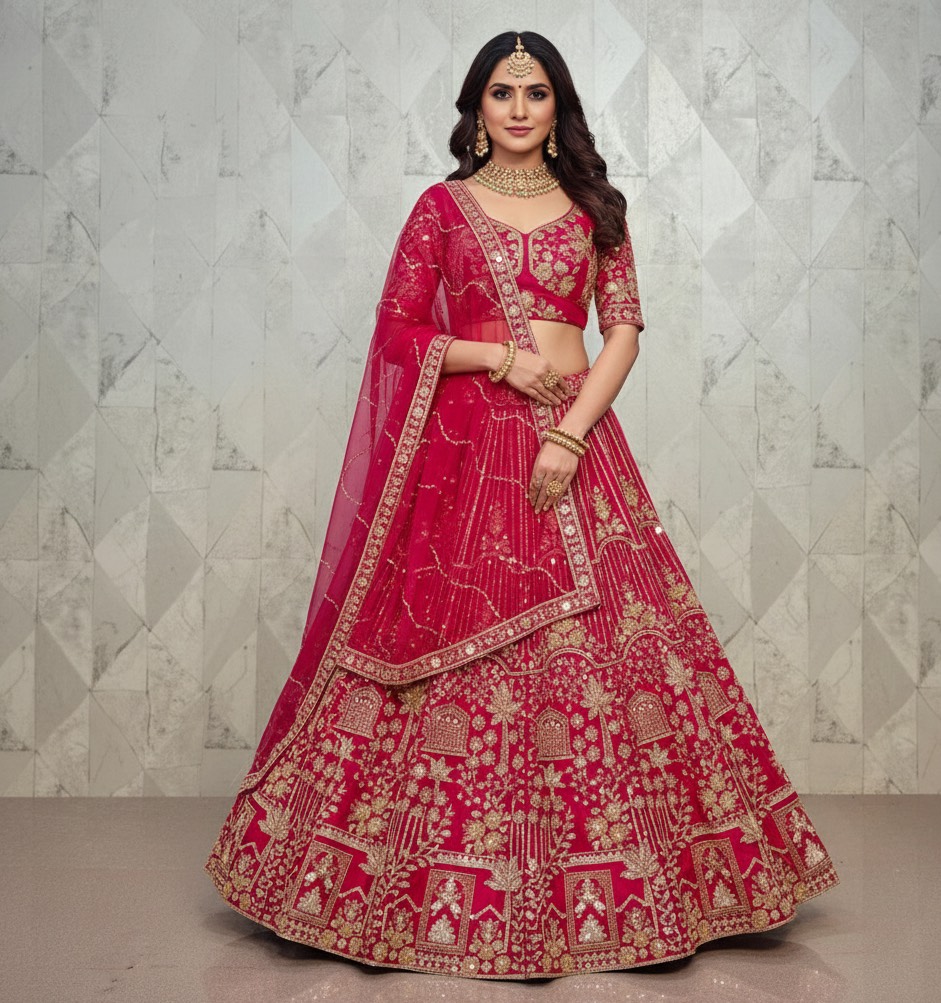 Lehenga Choli in Mumbai for Women - Hand Crafted Pink Ready Made Lehenga -  - Buy Online at SATGURU SILK MILLS