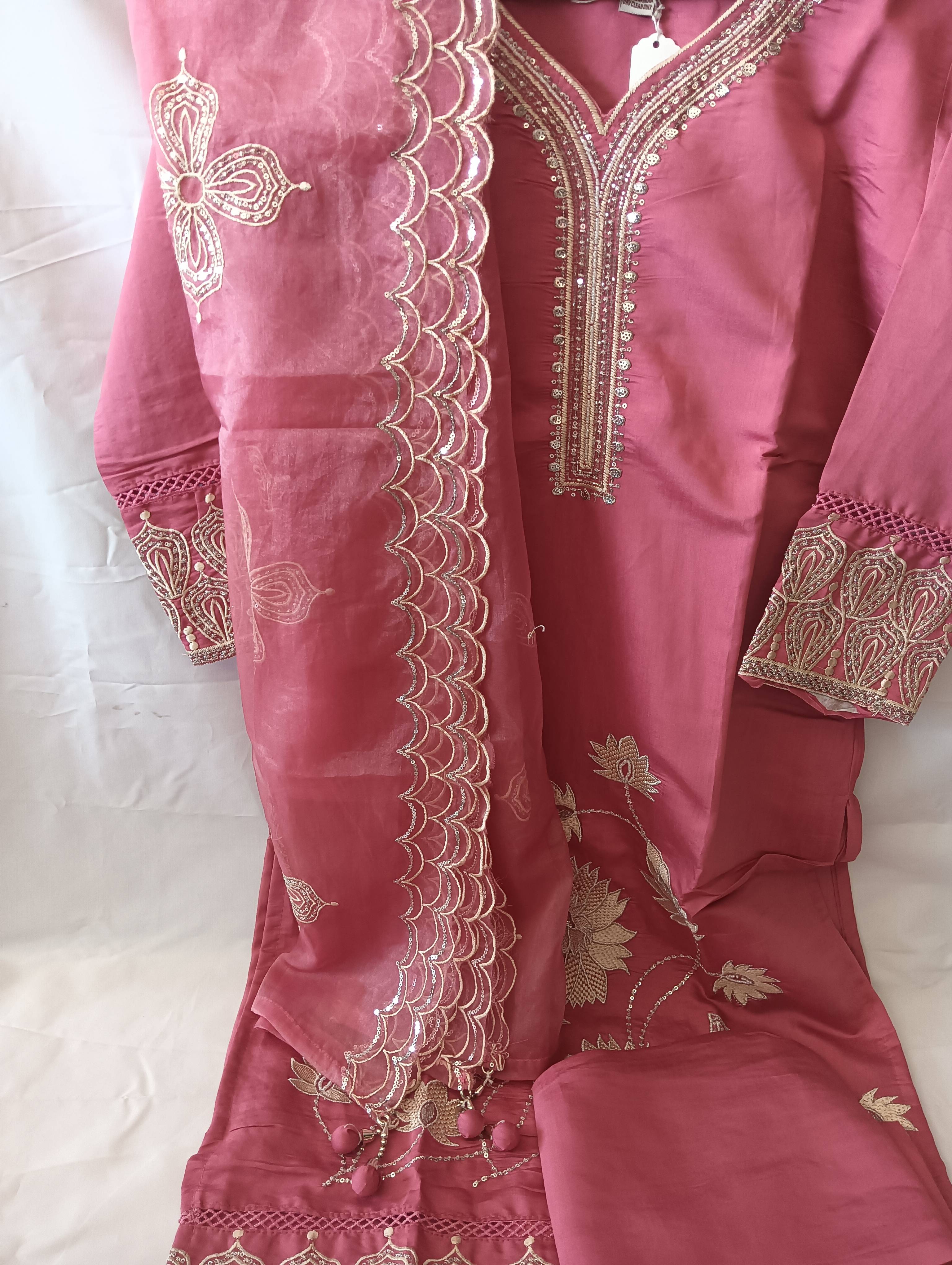 SHREE JI FASHION Chanderi Suit Set in Maheshwar: Elegant Embroidered Pink Design - Image 1