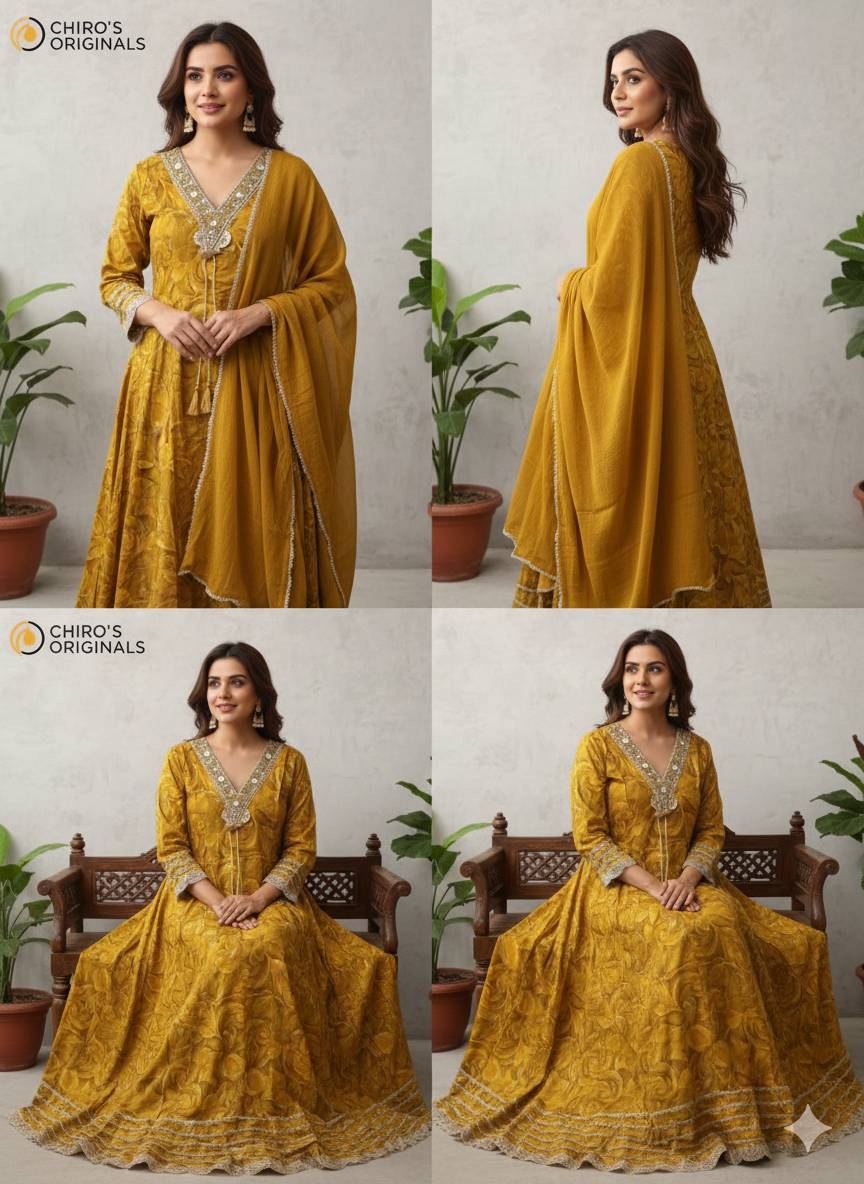  SHREE JI FASHION Anarkali Suit in Maheshwar: Mustard Embroidered Elegance SHREE JI FASHION SHREE JI FASHION  MAHESHWAR TEHSIL  MAHESHWAR LANDMARK NEAR OF POOJARA SHOWROOM