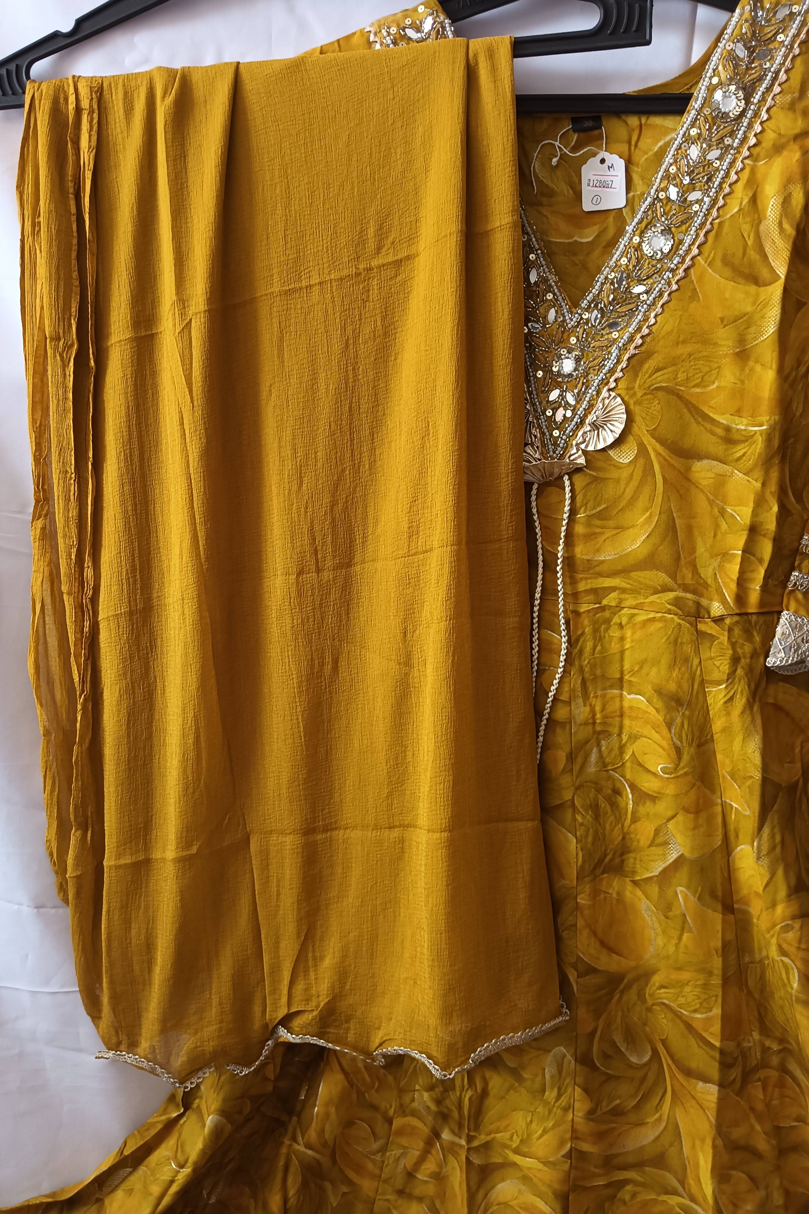 SHREE JI FASHION Anarkali Suit in Maheshwar: Mustard Embroidered Elegance - Image 1