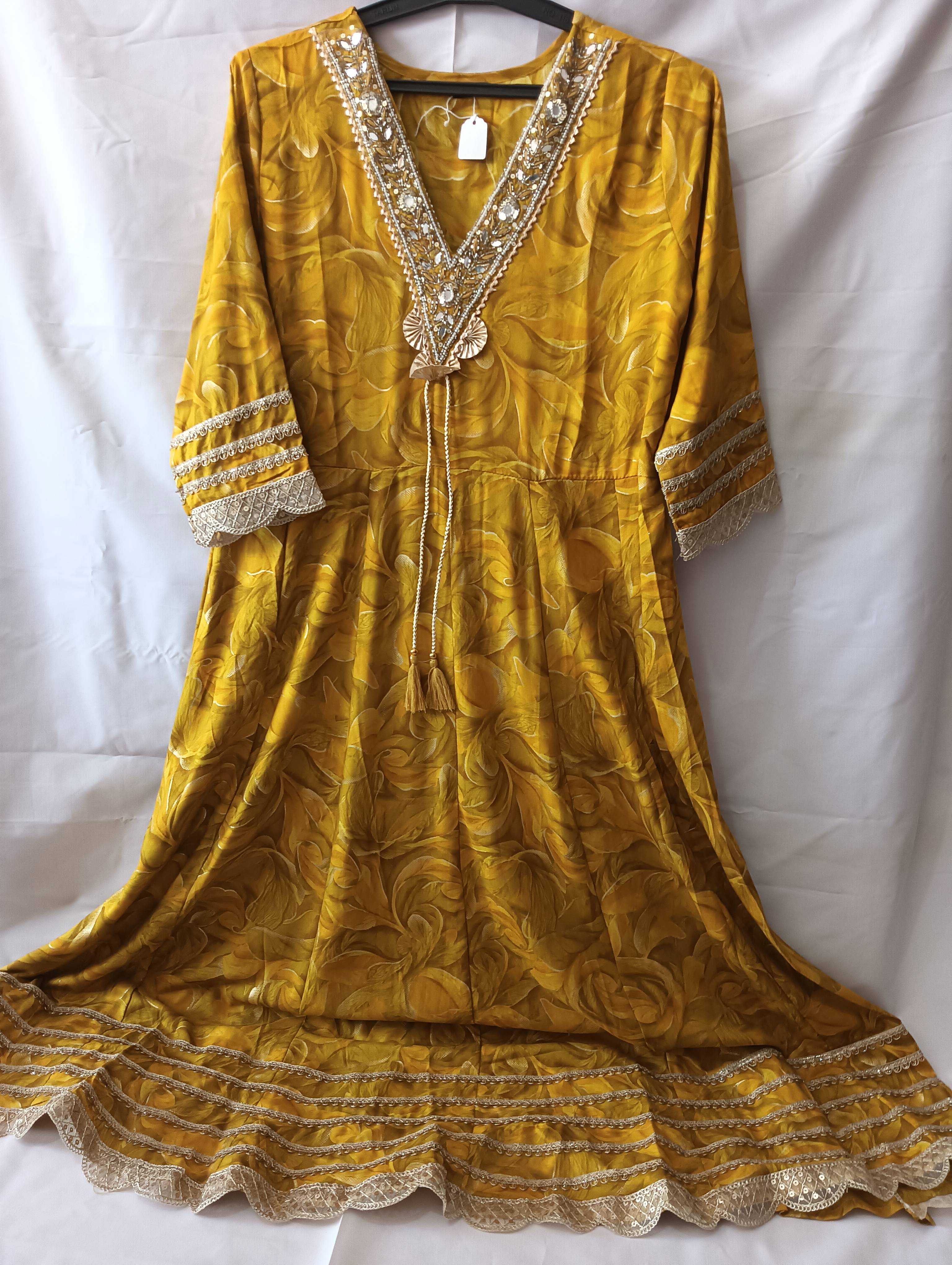 SHREE JI FASHION Anarkali Suit in Maheshwar: Mustard Embroidered Elegance - Image 2