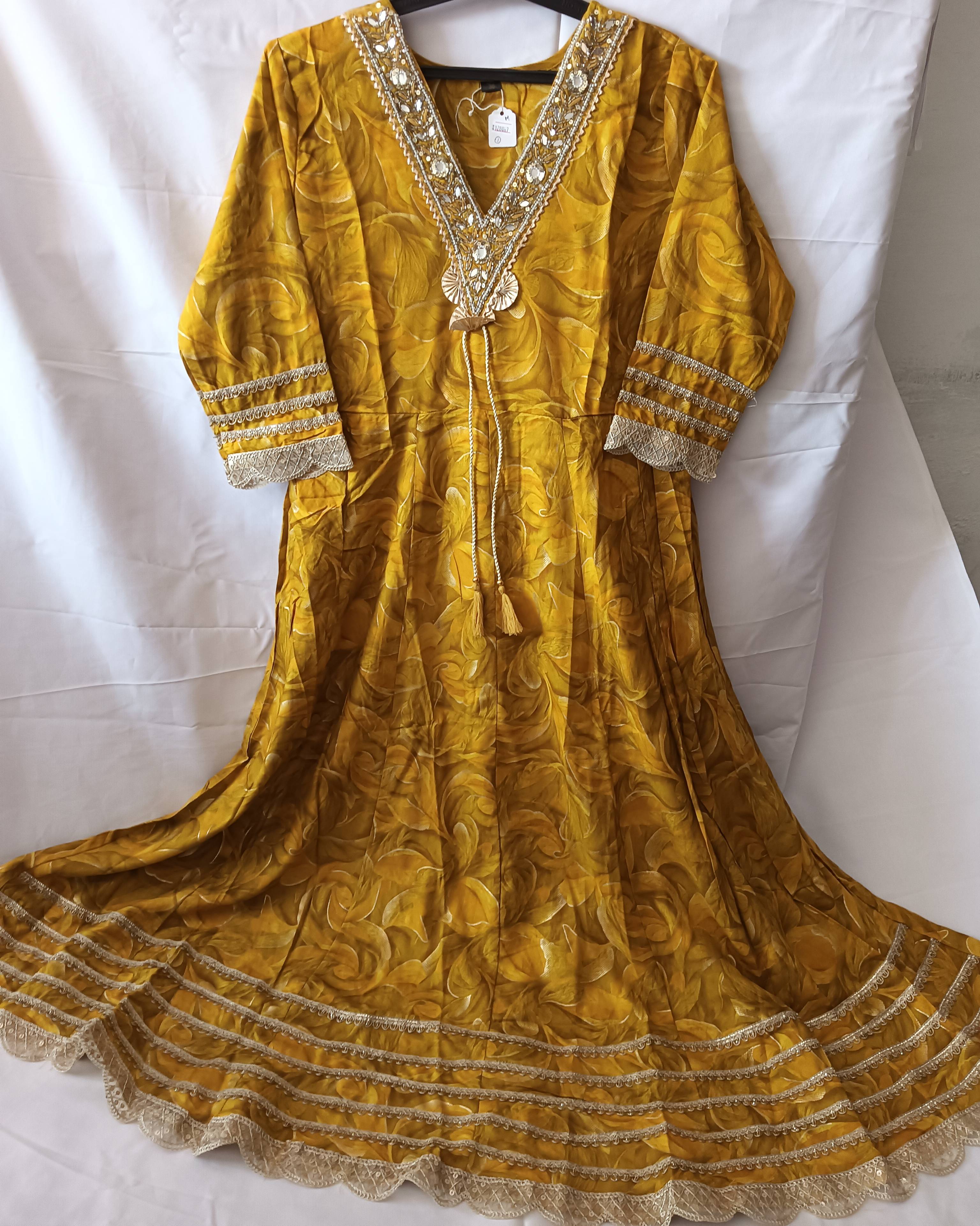 SHREE JI FASHION Anarkali Suit in Maheshwar: Mustard Embroidered Elegance - Image 3