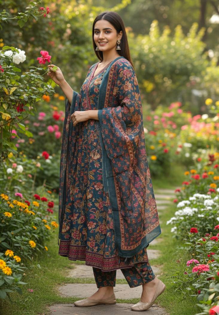SHREE JI FASHION Floral Printed Anarkali Kurta in Maheshwar - Chic & Comfortable - Image 1