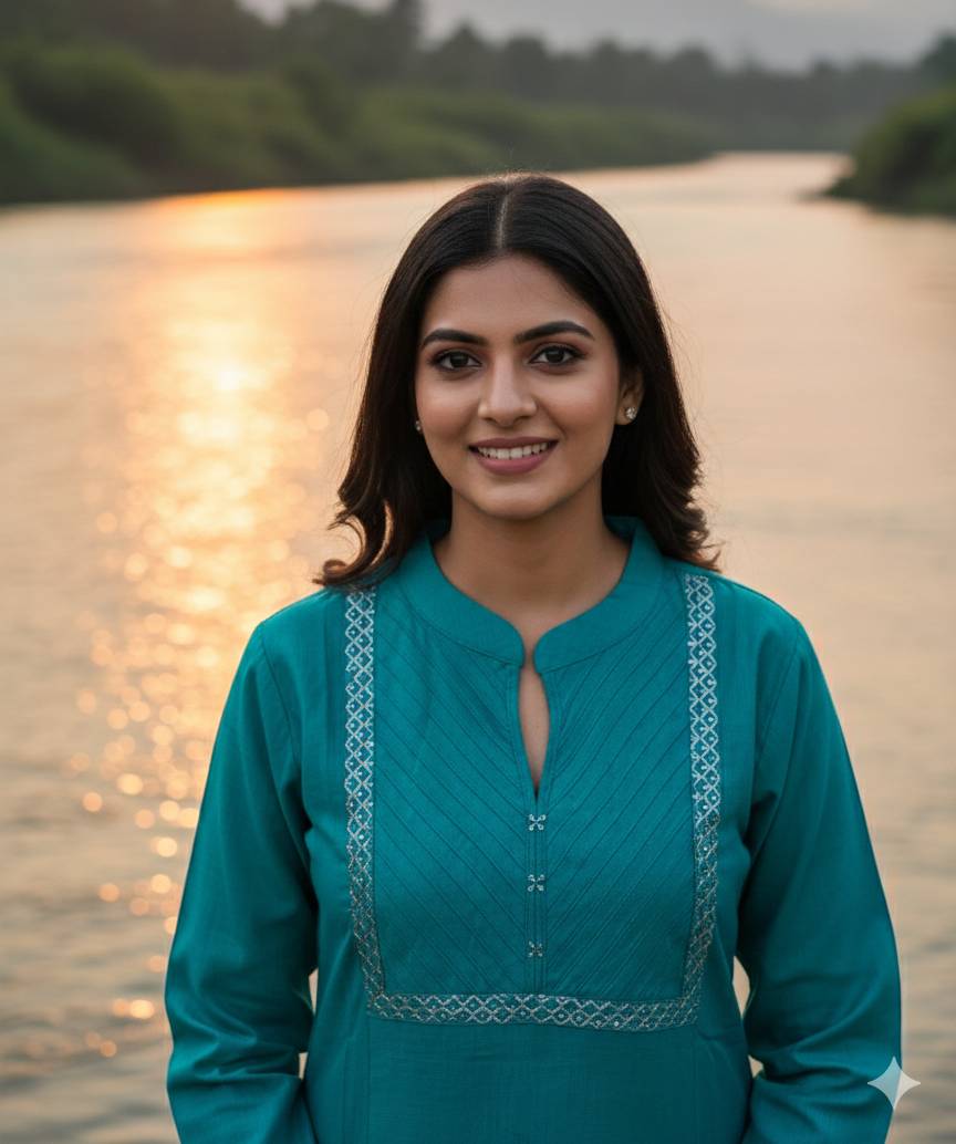 SHREE JI FASHION MAHESHWAR Teal Blue Kurta Set with Dupatta in Maheshwar - Elegant & Comfortable - Image 1