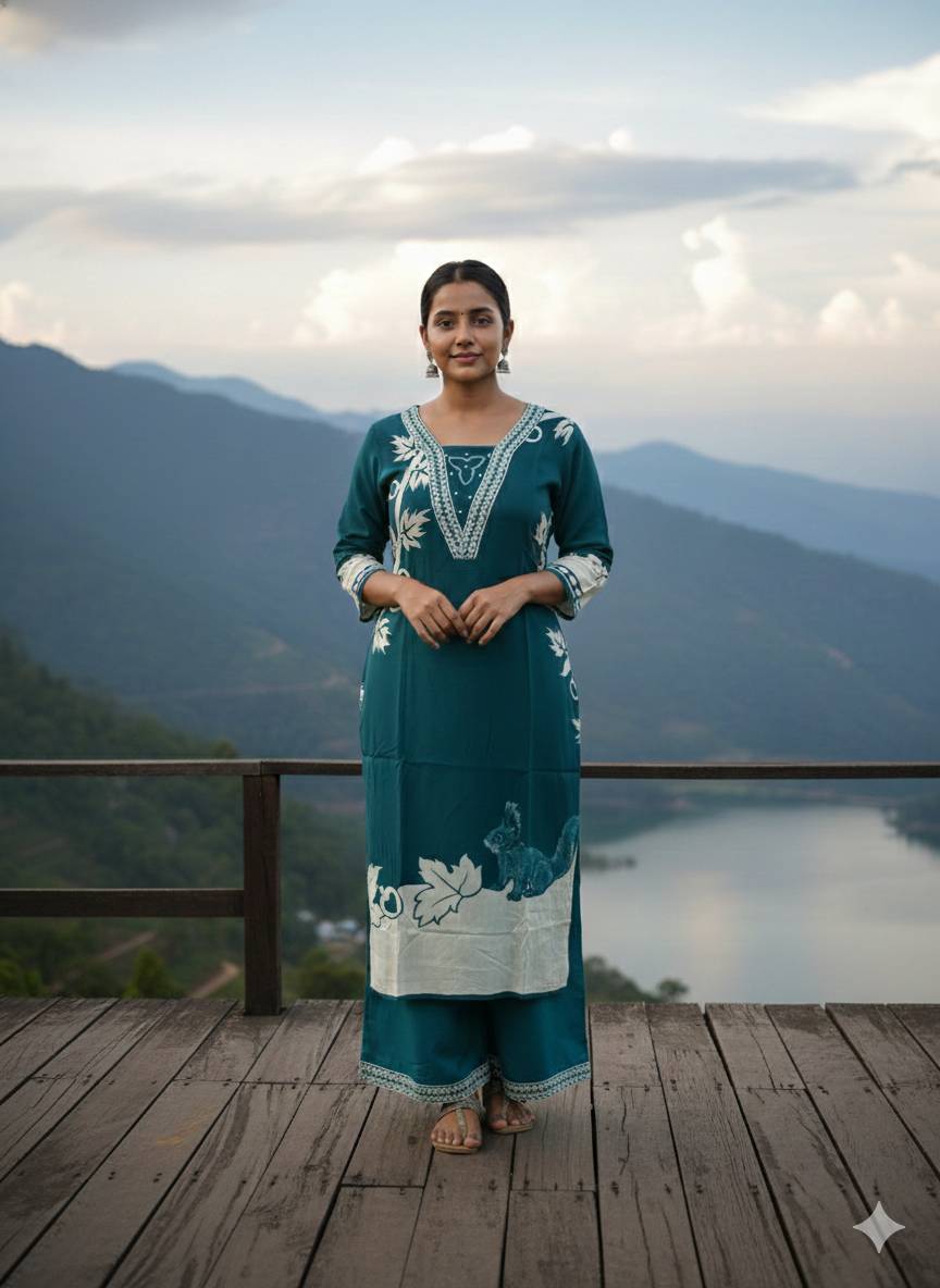 SHREE JI FASHION MAHESHWAR Floral Print Kurta with Plazo Set in Maheshwar - Casual Wear - Image 1