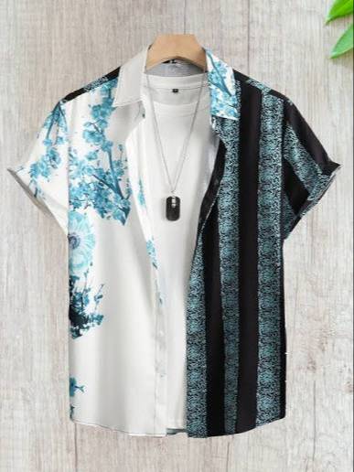 Trendy Floral and Stripe Print Shirt in Sejal Emporio, CO - Stylish Half-Sleeve Design -  - Buy Online at AMIT LATAWA
