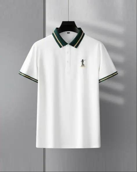  Fashion/Classic Polo T-Shirt in Sham Chaurasi: Stylish White with Green Accents JASPREET KAUR Co Hey Bro Fashion  Vpo Sham Chaurasi  Near Bus Stand Sham Chaurasi LANDMARK Near Cake Bake
