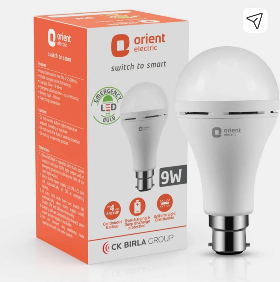 Orient Electric Emergency LED Bulb in Langhin Town 9W Backup -  - Buy Online at P AND E ENTERPRISE
