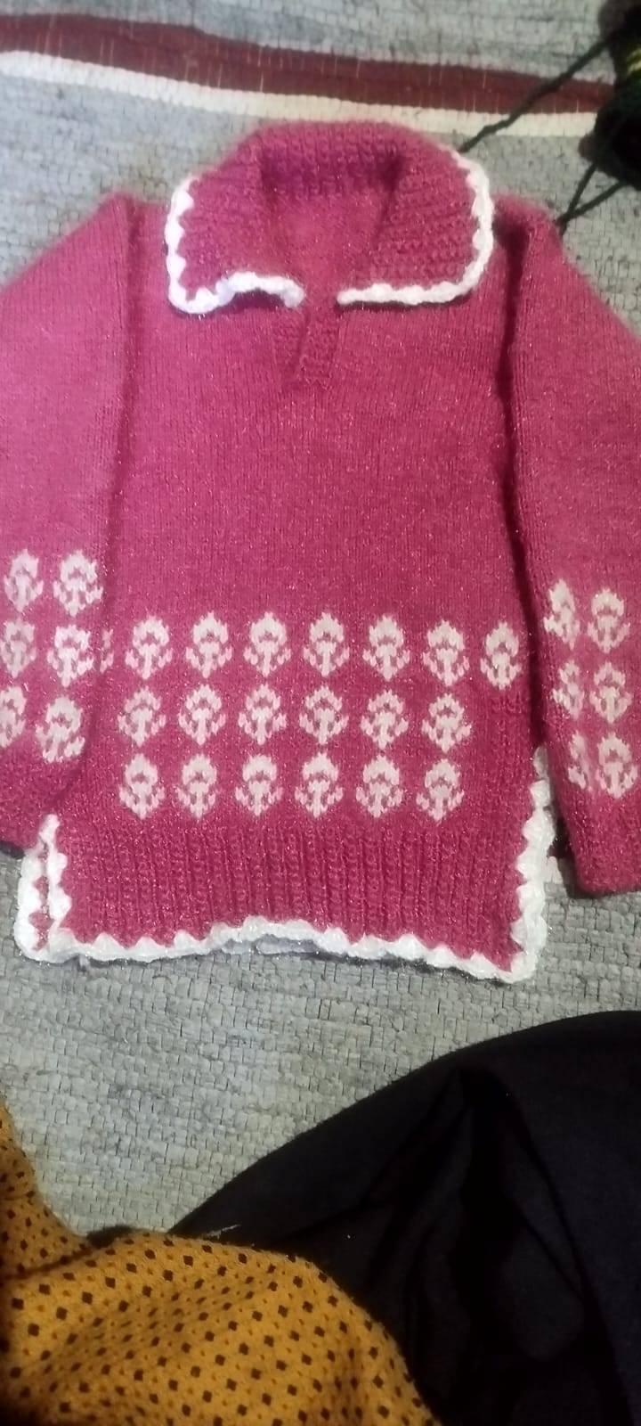 Hand-Knitted Sweater in Sonakshi Thakur with White Patterns -  - Buy Online at KAUSHALYA DEVI