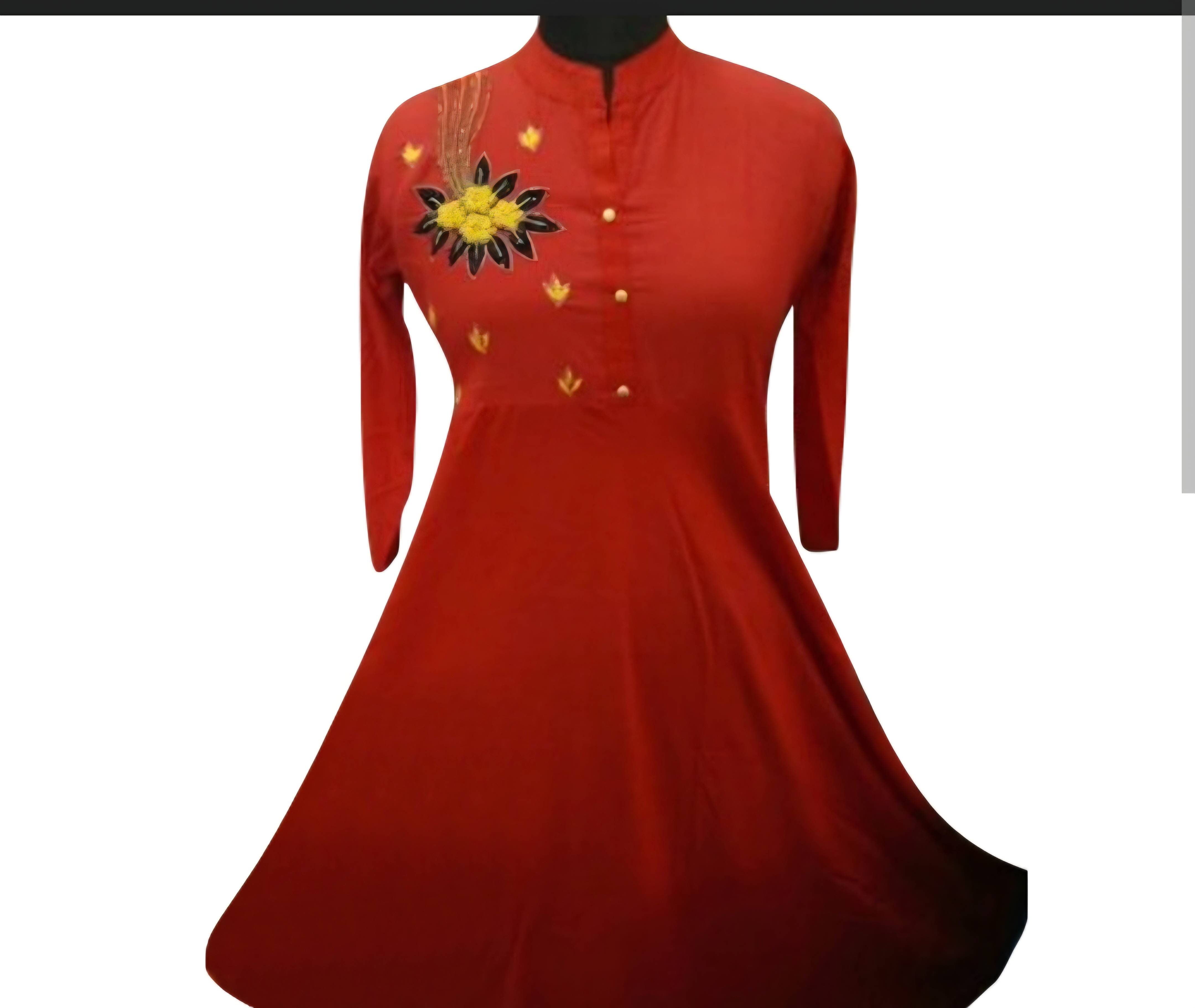 Embroidered Red Kurti in Thangal Bazar - Elegant Floral Design -  - Buy Online at S R GARMENT