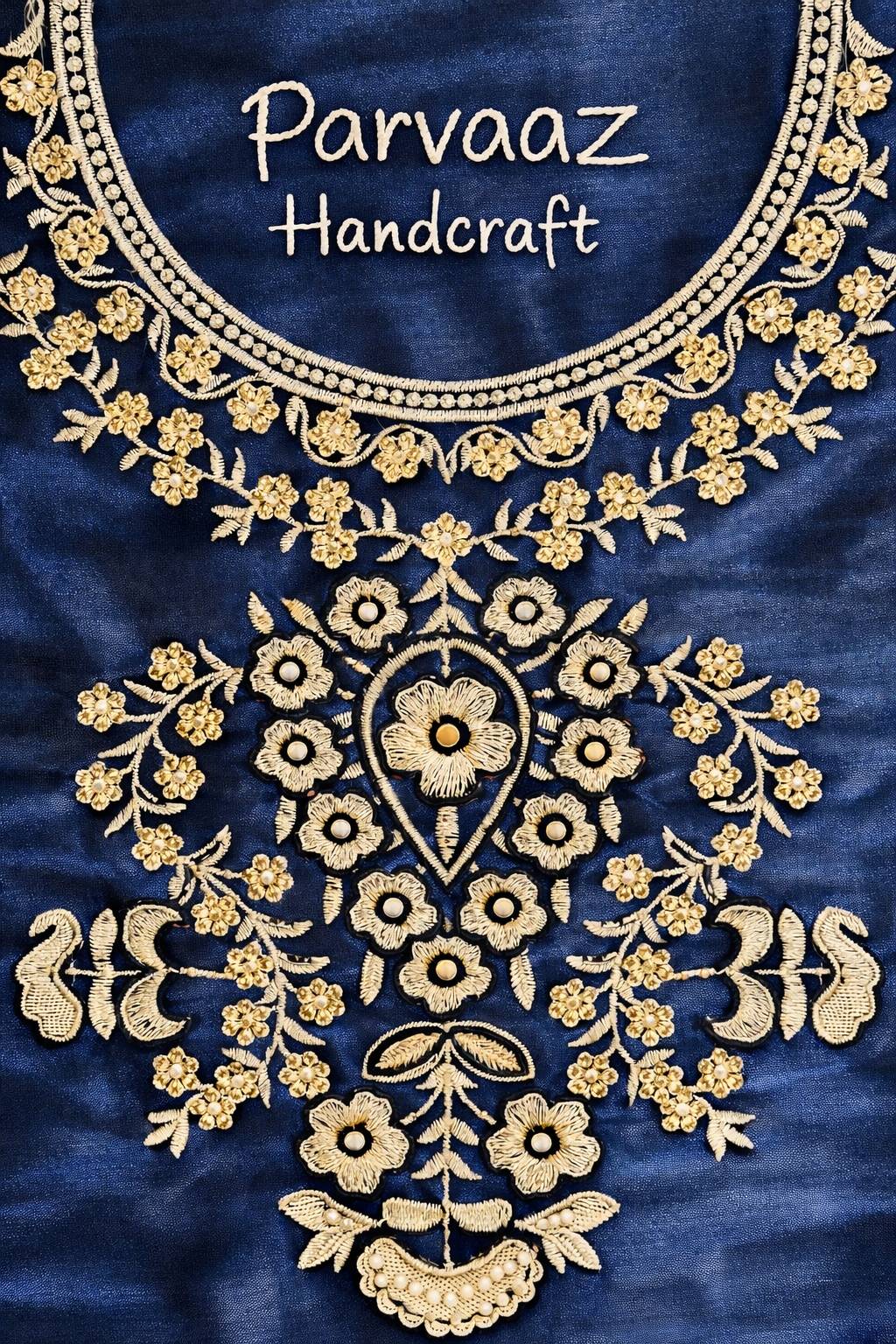Parvaaz Handcraft Navy Blue Designer Embroidered Kurta Dupatta Set - Image 1