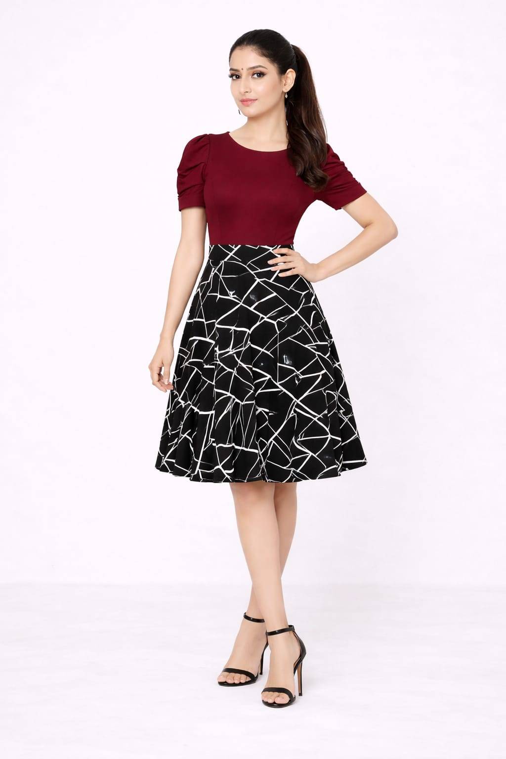 Women's Fashion: Burgundy Top and Printed Skirt Set in Chinchwad, Stylish Ensemble -  - Buy Online at TRENDORA GARMENTS AND GENERAL STORES