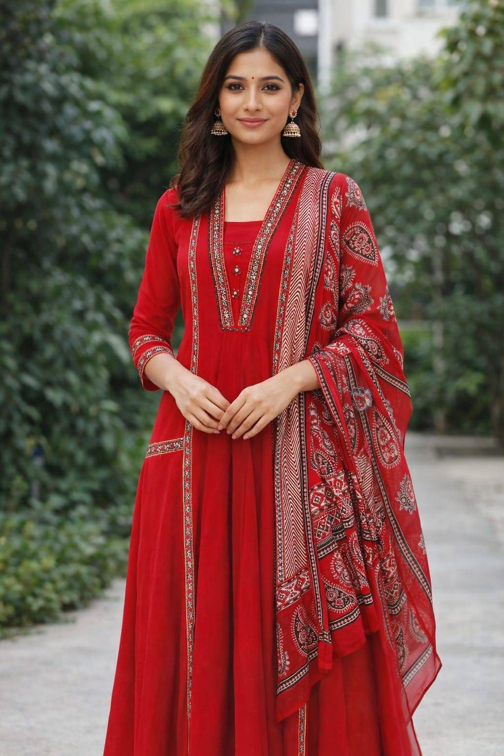  Anarkali Kurta with Dupatta in Chinchwad: Traditional Red Embroidered Set TRENDORA GARMENTS AND GENERAL STORES GROUND FLOOR SHOP NO 16 KUNAL RIVERSIDE CTS NO 1814 NEAR ADITYA BIRLA HOSPITAL CHINCHWAD LANDMARK Near Gajanan Maharaj Jotish Office