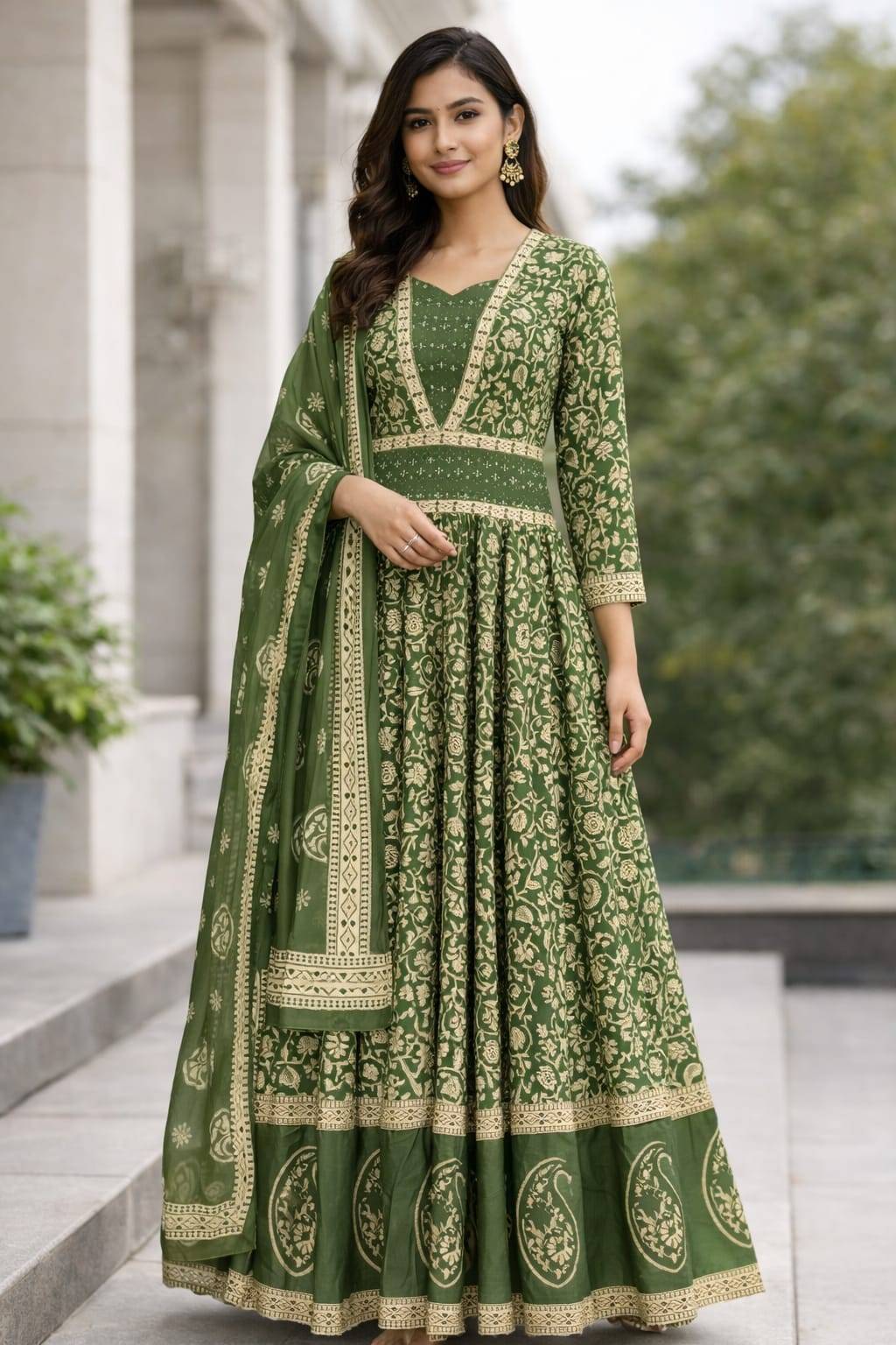  Anarkali Suit in Chinchwad: Elegant Green Anarkali Suit with Floral Designs TRENDORA GARMENTS AND GENERAL STORES GROUND FLOOR SHOP NO 16 KUNAL RIVERSIDE CTS NO 1814 NEAR ADITYA BIRLA HOSPITAL CHINCHWAD LANDMARK Near Gajanan Maharaj Jotish Office