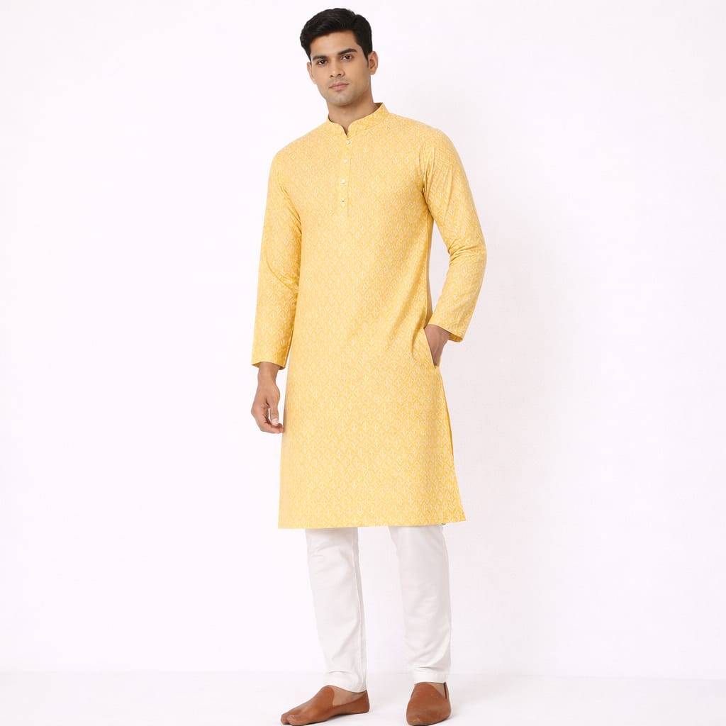  Men's Kurta in Chinchwad: Yellow Printed Kurta for Traditional Occasions TRENDORA GARMENTS AND GENERAL STORES GROUND FLOOR SHOP NO 16 KUNAL RIVERSIDE CTS NO 1814 NEAR ADITYA BIRLA HOSPITAL CHINCHWAD LANDMARK Near Gajanan Maharaj Jotish Office