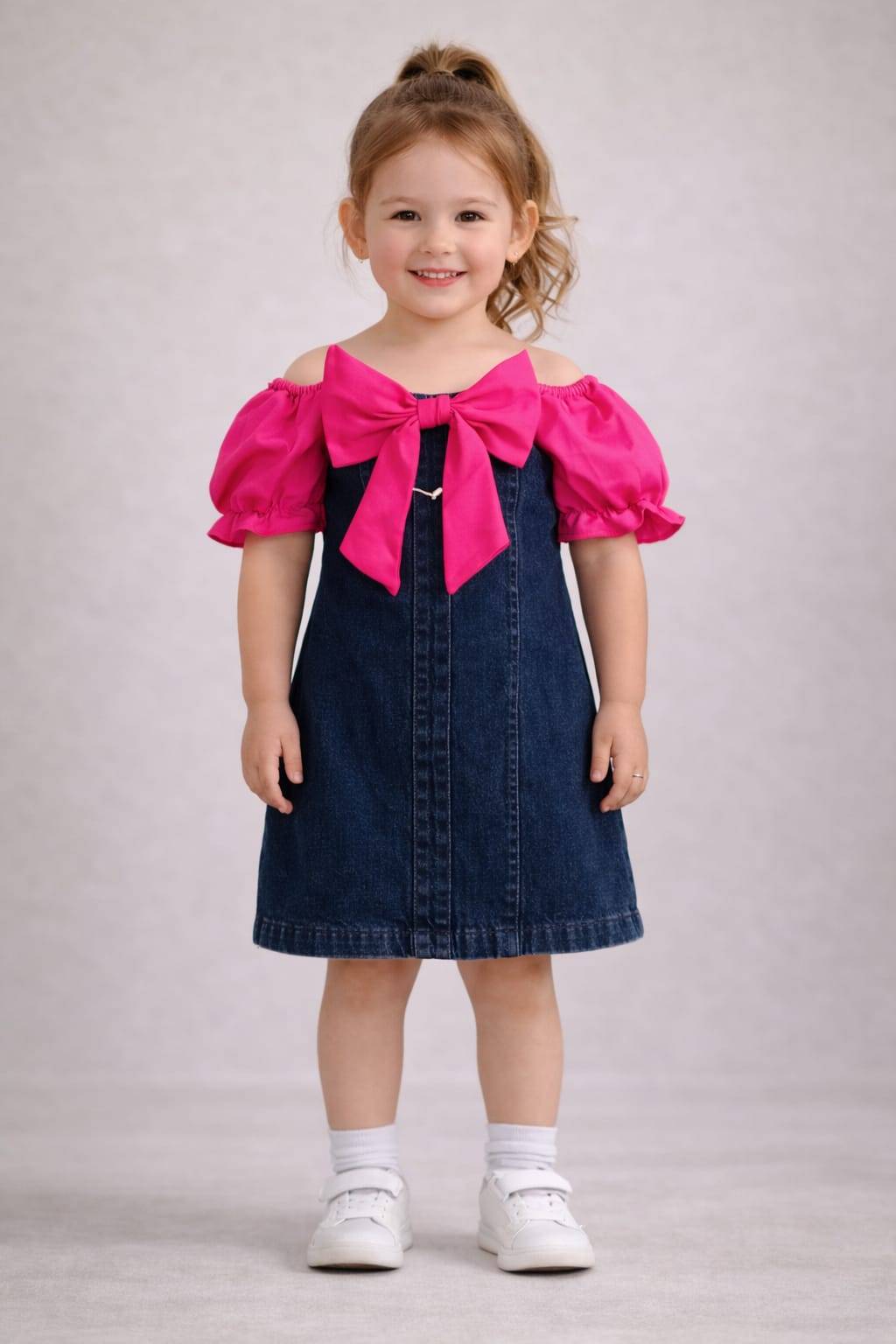  Girls' Denim Dress in Chinchwad with Pink Bow TRENDORA GARMENTS AND GENERAL STORES GROUND FLOOR SHOP NO 16 KUNAL RIVERSIDE CTS NO 1814 NEAR ADITYA BIRLA HOSPITAL CHINCHWAD LANDMARK Near Gajanan Maharaj Jotish Office