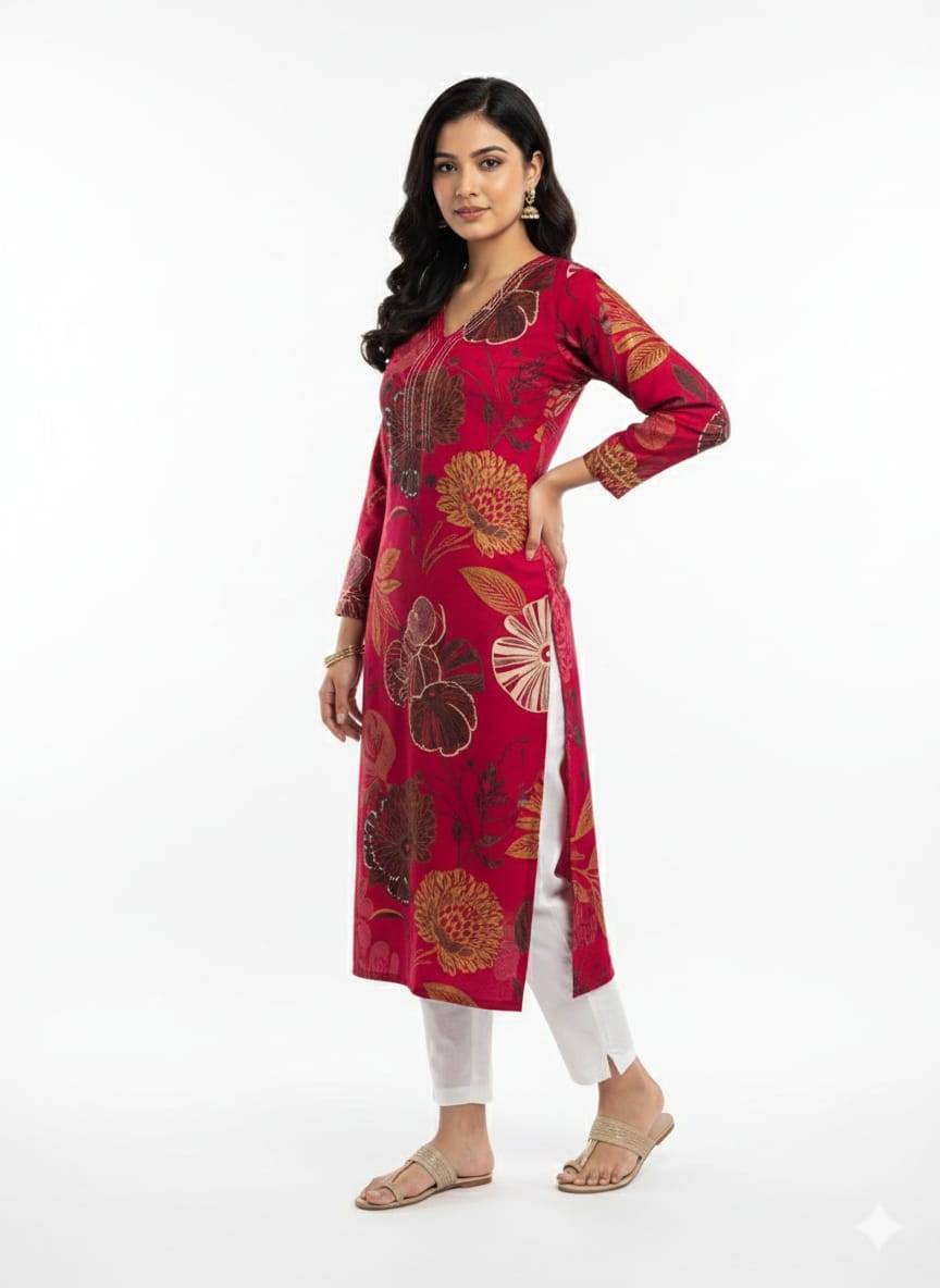 Aauasa Women's Floral Kurta in Bengaluru - Stylish Maroon Kurta - Image 1