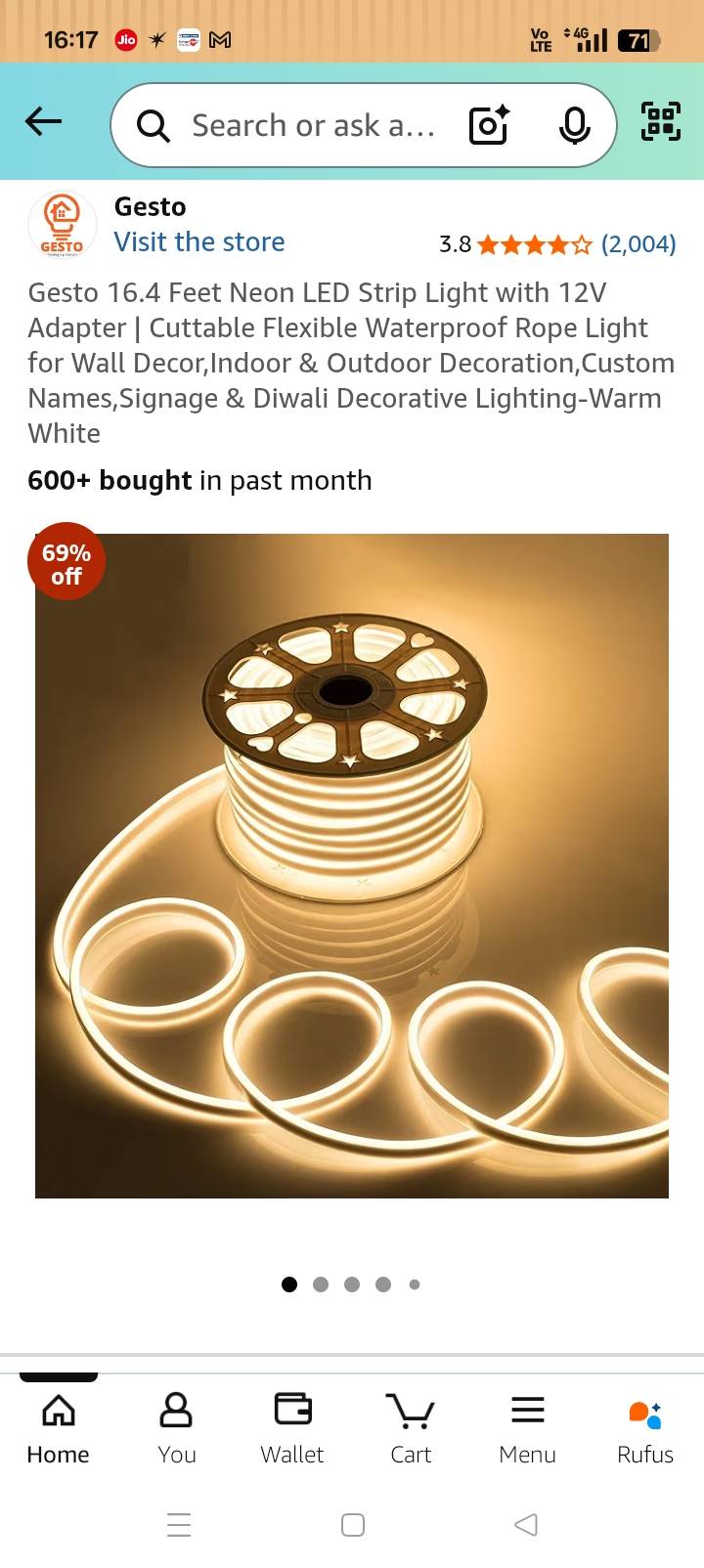 Gesto Neon LED Strip Light in Krishan Nagarorai Warm White 16.4 Feet Waterproof -  - Buy Online at A K LIGHTS