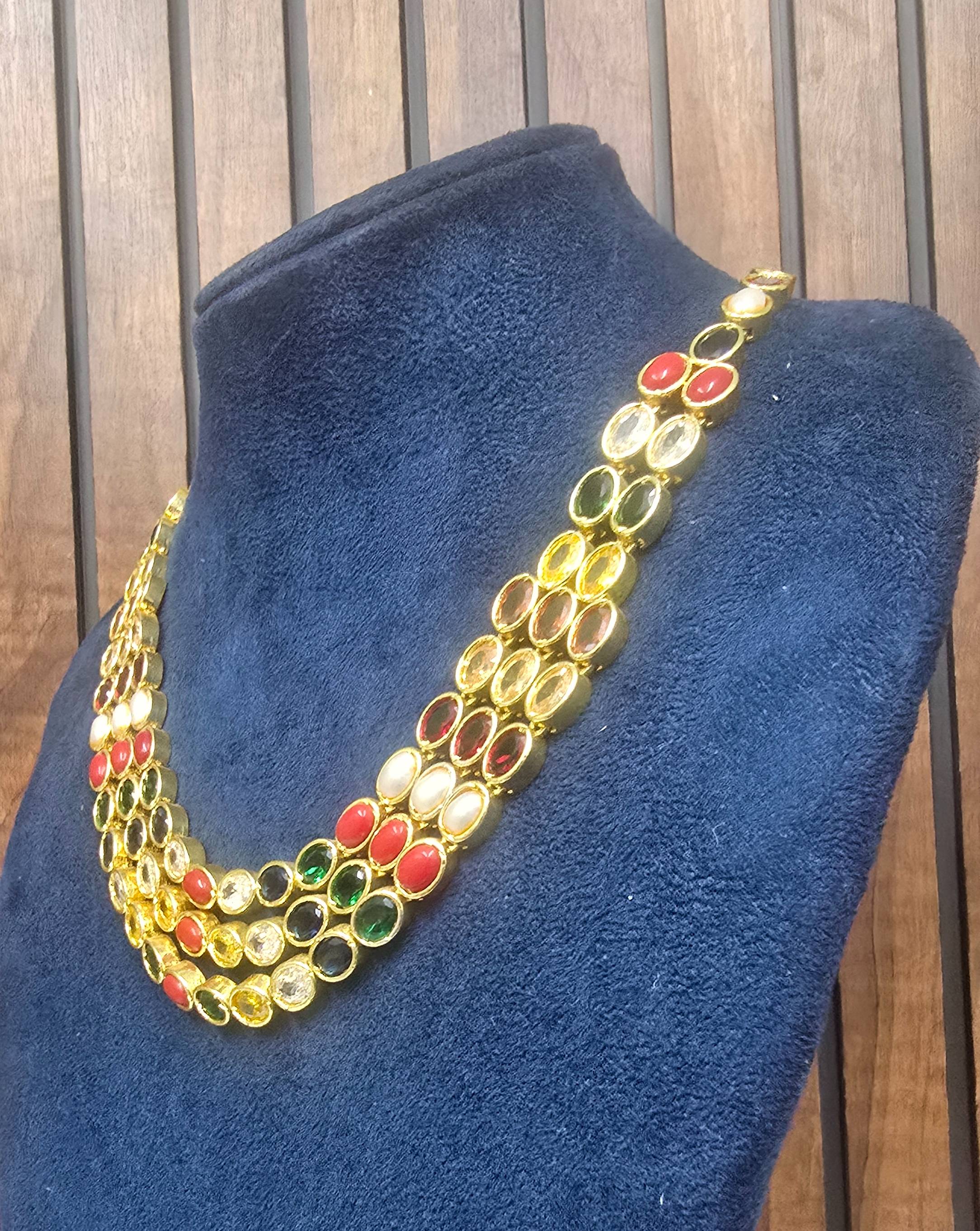 Terra Collections Three-Layer Statement Necklace in Karimballi - Vibrant Gemstones -  - Buy Online at TERRA COLLECTIONS