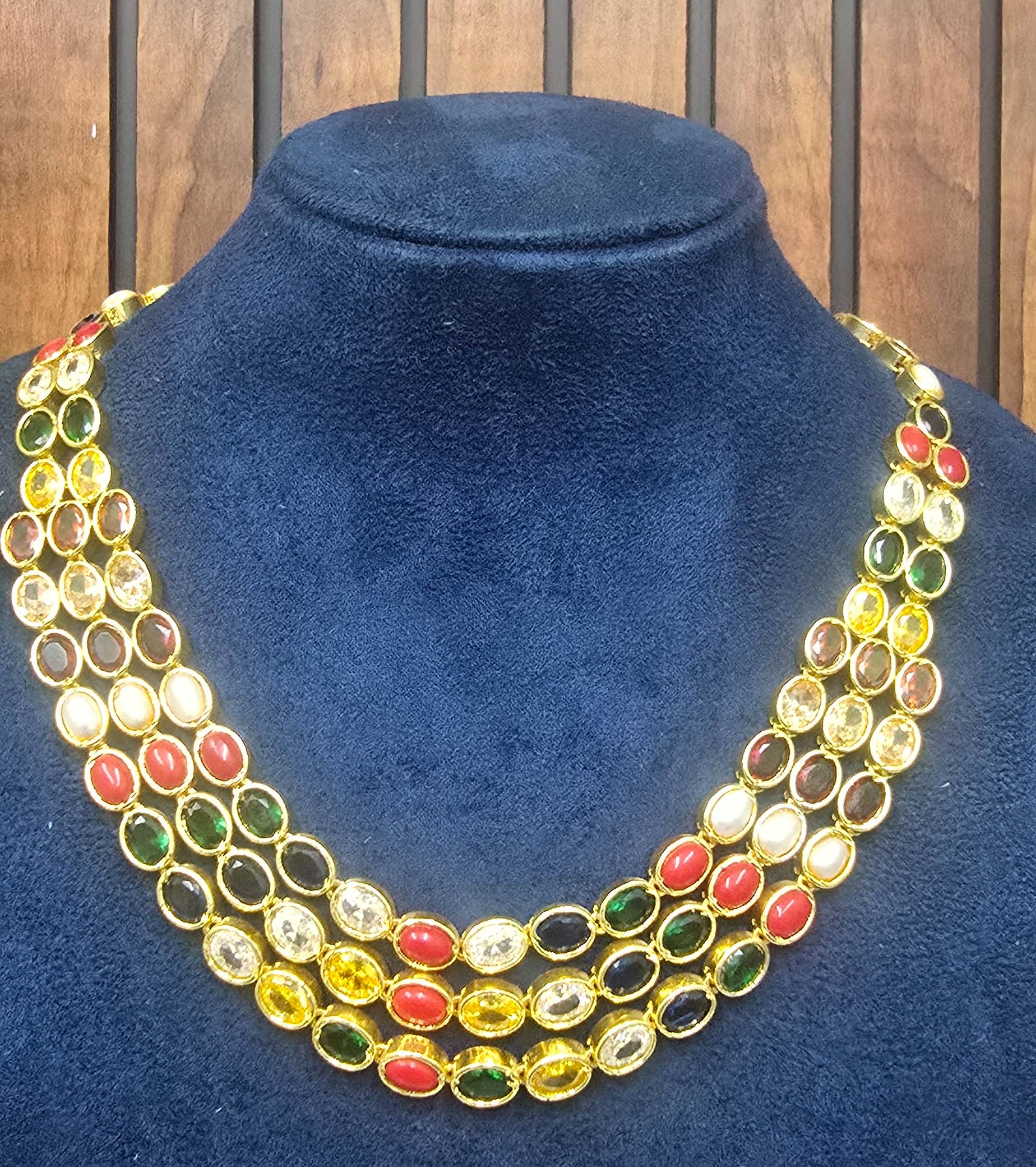 Terra Collections Three-Layer Statement Necklace in Karimballi - Vibrant Gemstones - Image 1