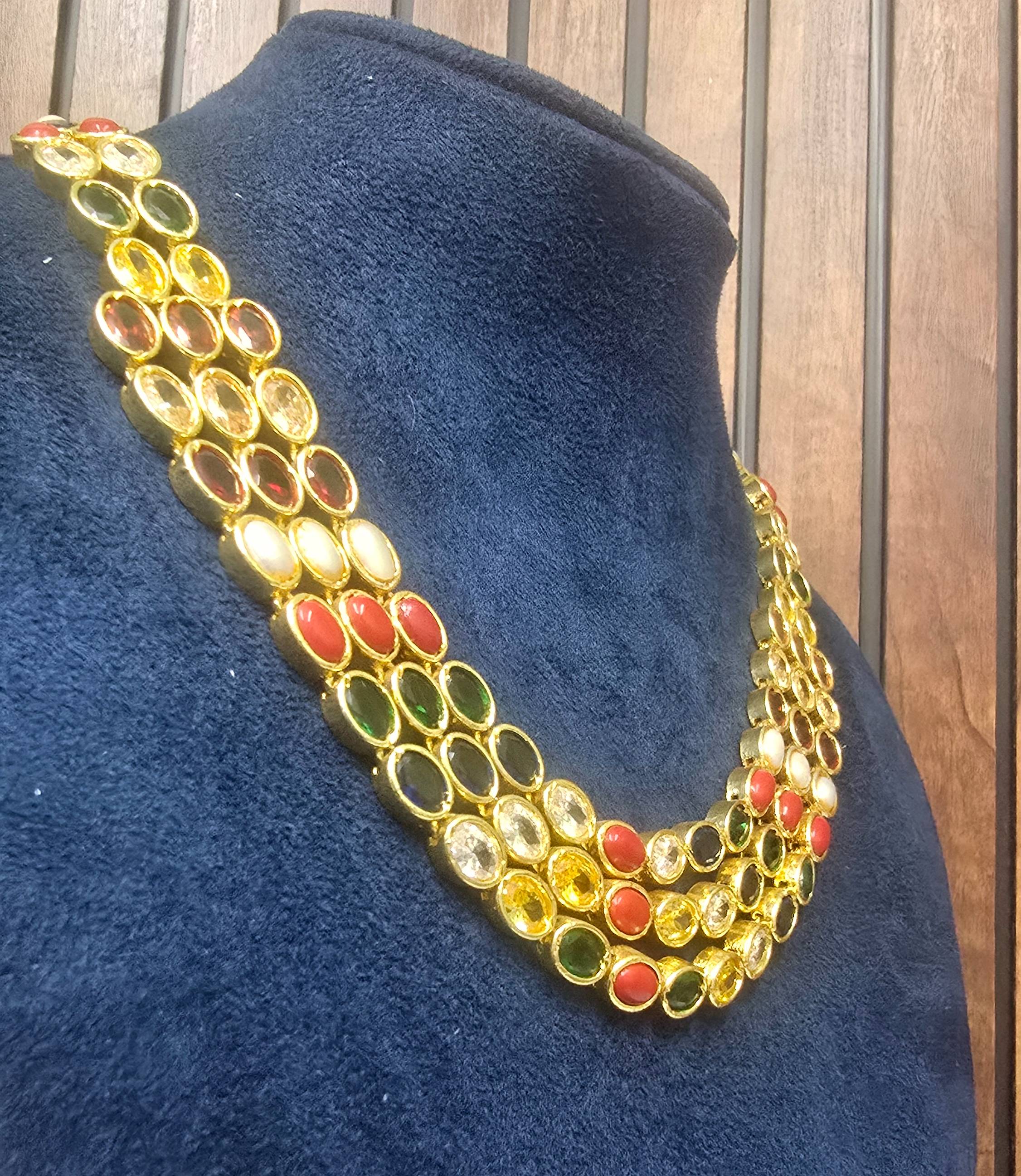 Terra Collections Three-Layer Statement Necklace in Karimballi - Vibrant Gemstones - Image 2