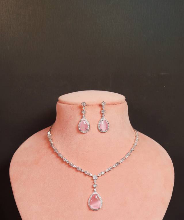 Jewelry/Elegant Pink Stone Necklace Set in Thambalkhong, Stunning Accents -  - Buy Online at MAVOURNEEN