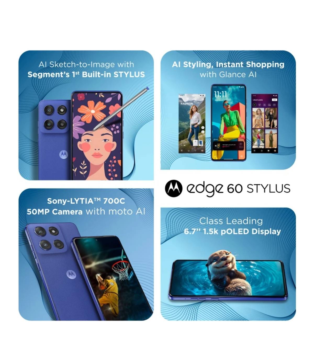 MOTOROLA Edge 60 Stylus in SATRIKH, PANTONE Surf the Web, 256GB Storage, 8GB RAM - Image 2