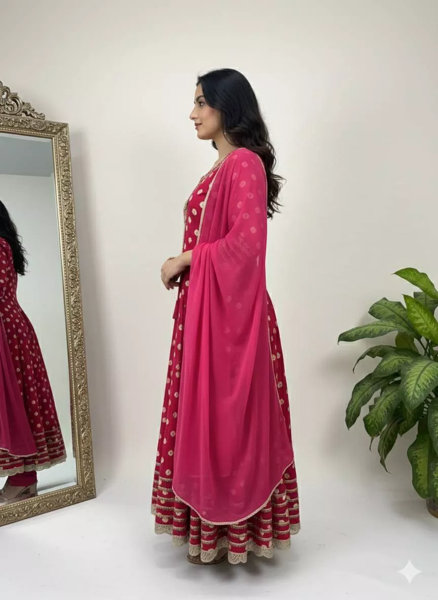 SHREE JI FASHION MAHESHWAR Pink Embroidered Anarkali Suit in Maheshwar - Festive Attire - Image 2