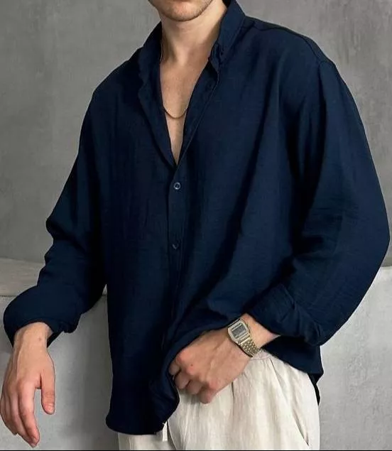  Men's Classic Navy Blue Linen Shirt in Vijay Nagar Indore - Breathable Fabric Novelty Super Store Vijay Nagar, Indore, Madhya Pradesh 452010, India