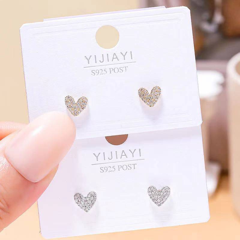 YIJIAYI Heart Shaped Sterling Silver Earrings Set in Malad West - Sparkling Stones