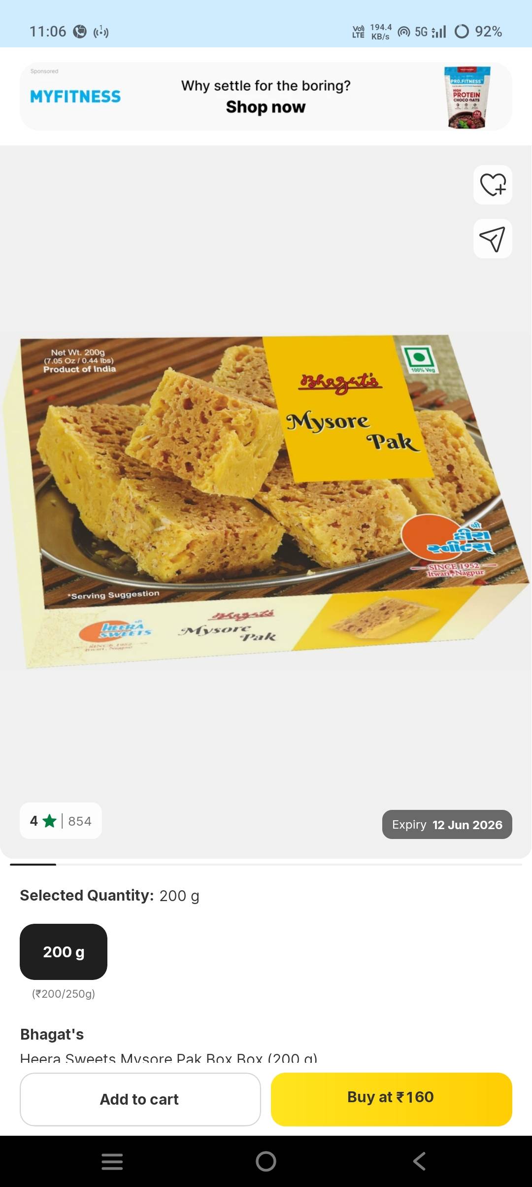 Bhagat's Mysore Pak in Amulapatty: Rich and Delectable Indian Sweet -  - Buy Online at PRAVESH RAY