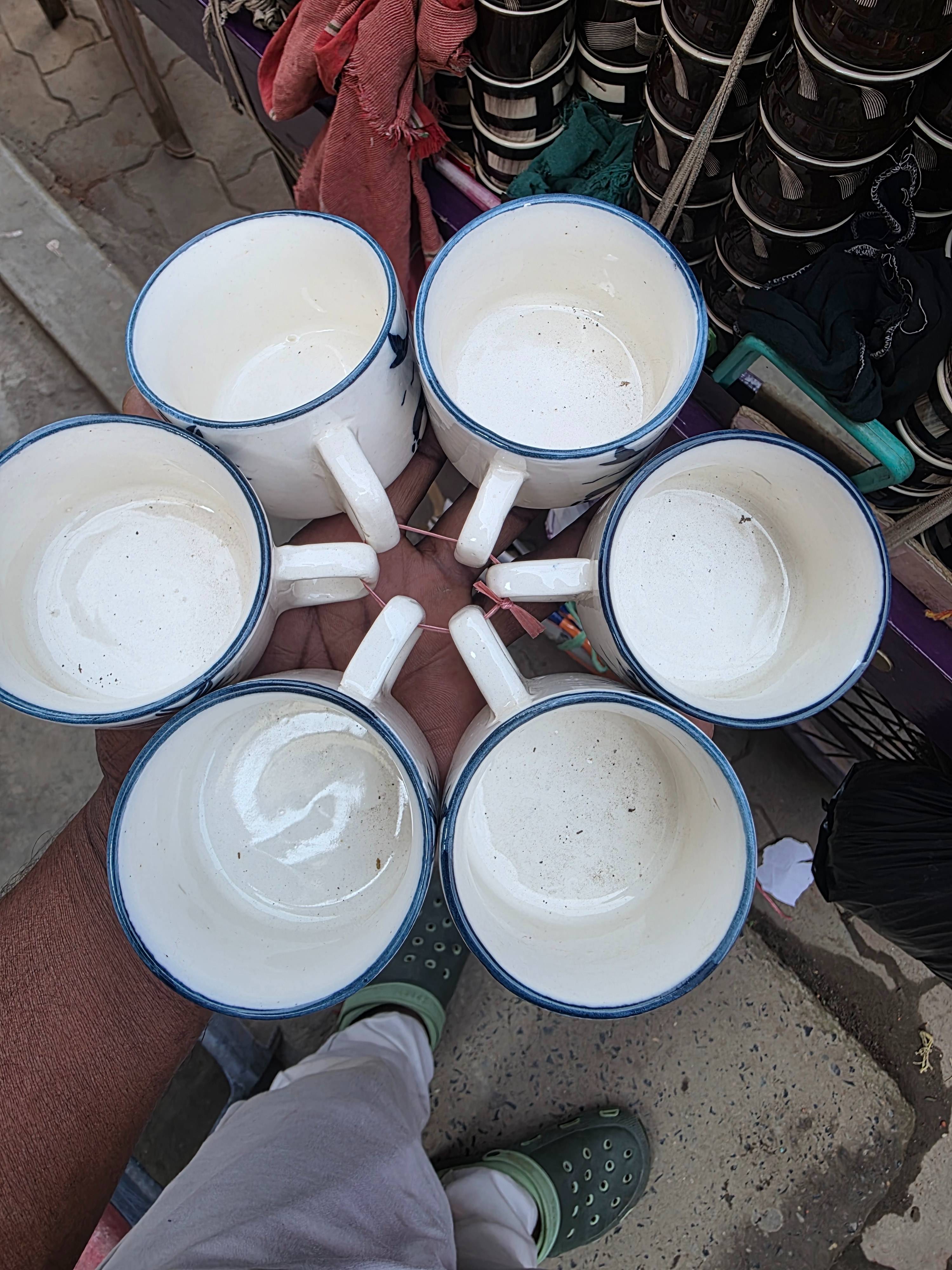 Tea Cafe Ceramic Tea Mugs Set in Purnia - Elegant Blue Rim Accents -  - Buy Online at RAJESH KUMAR MEHTA