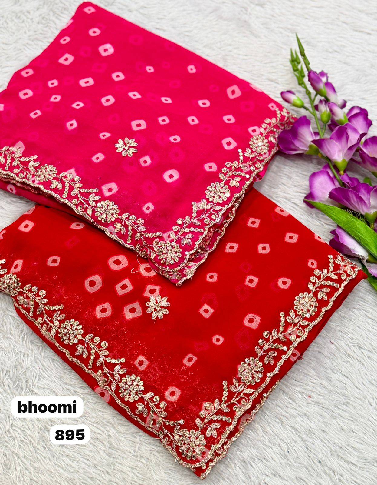 Bhoomi Embroidered Bandhani Saree in J K MOUDKANKROLIRAILWAY STATION ROAD - Elegant Design -  - Buy Online at RAJGHARANA SAREE HOUSE