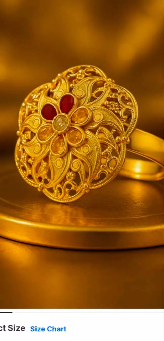 Jewellery/Floral Antique Gold Ring in Navtej - Elegant Design -  - Buy Online at AKASHDEEP SINGH