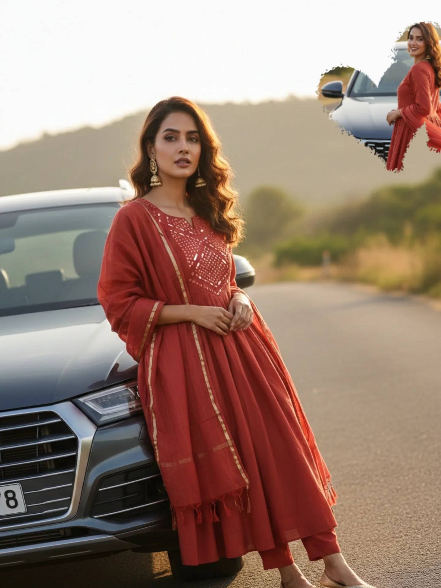 Embroidered Mirror Work Anarkali Kurti - Image 2