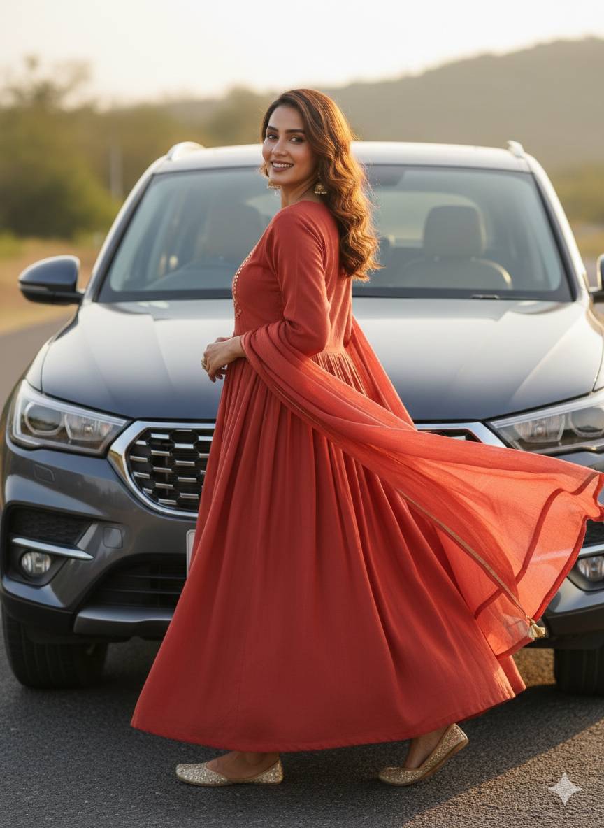 Embroidered Mirror Work Anarkali Kurti - Image 3