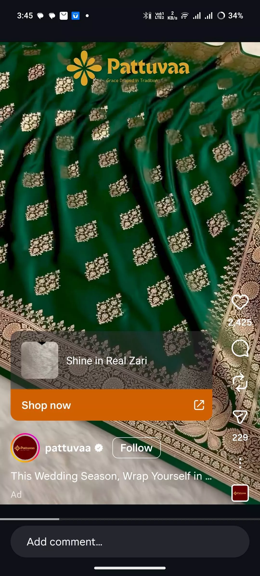 Saree Katan in Maleem - Luxurious Silk Fabric -  - Buy Online at H M ALEEM