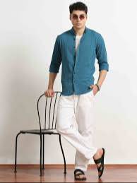 Fashion/Top: Deep Moon Blue Crush Texture Solid Shirt in Village Gagargad -  - Buy Online at THE TREND STYLE BY THE STYLISH