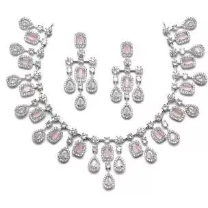 Jewelry/Necklace Set in Hoshiarpur: Elegant Silver Plated with Pink Stones -  - Buy Online at LAMBA JEWELLERS