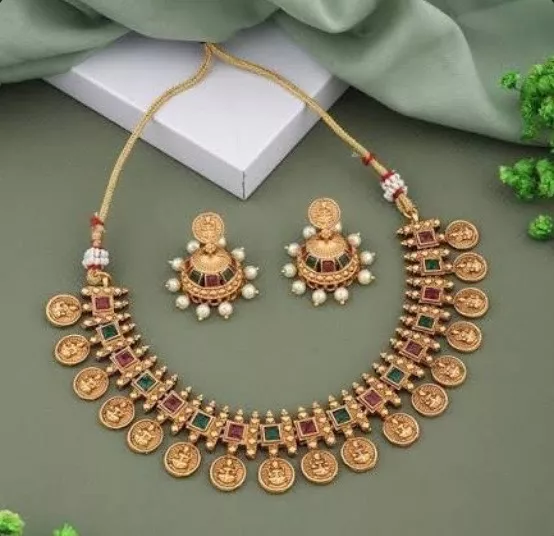 Traditional Temple Coin Necklace Set in Diphu - Elegant Kundan and Coin Motifs -  - Buy Online at MAA JEWELLERY