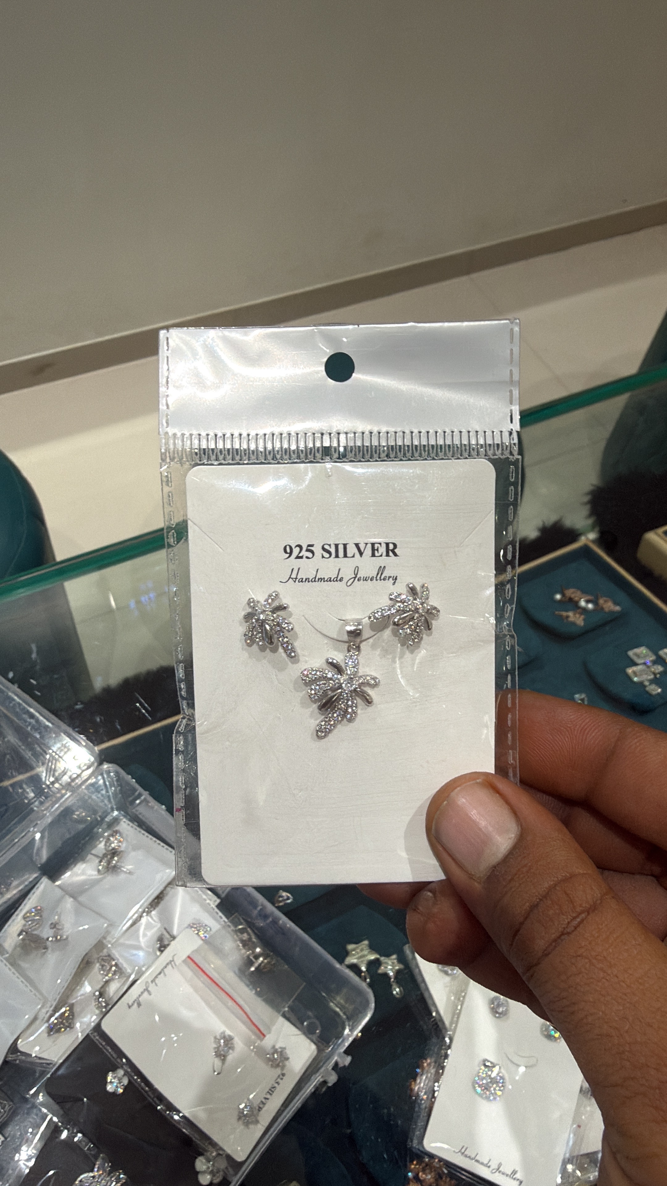 Silver Jewelry Set in Rajkot: 925 Silver Pendant and Earring Set with Floral Motifs -  - Buy Online at R K JEWELLERS