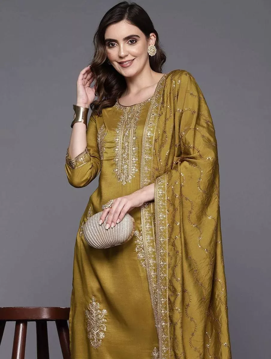 Indo Era Embroidered Straight Kurta Trousers Dupatta Set in Armori - Elegant Ethnic Wear -  - Buy Online at AMIN NAJMUDDIN LALANI