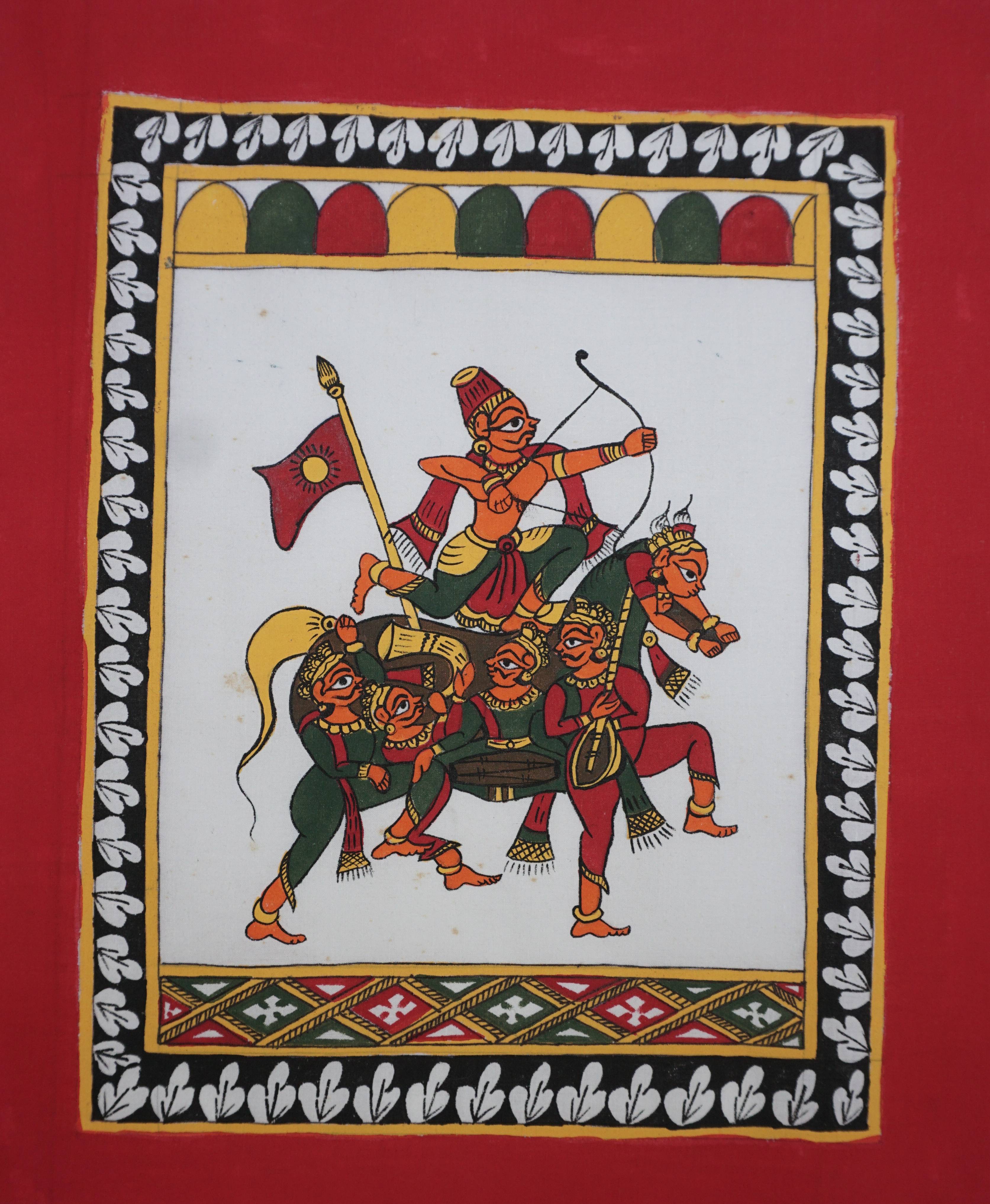 Artwork/Warrior Prince in Jaipur: Phad Style Depiction of Rajasthani Folk Art -  - Buy Online at CHITRABHOOMI