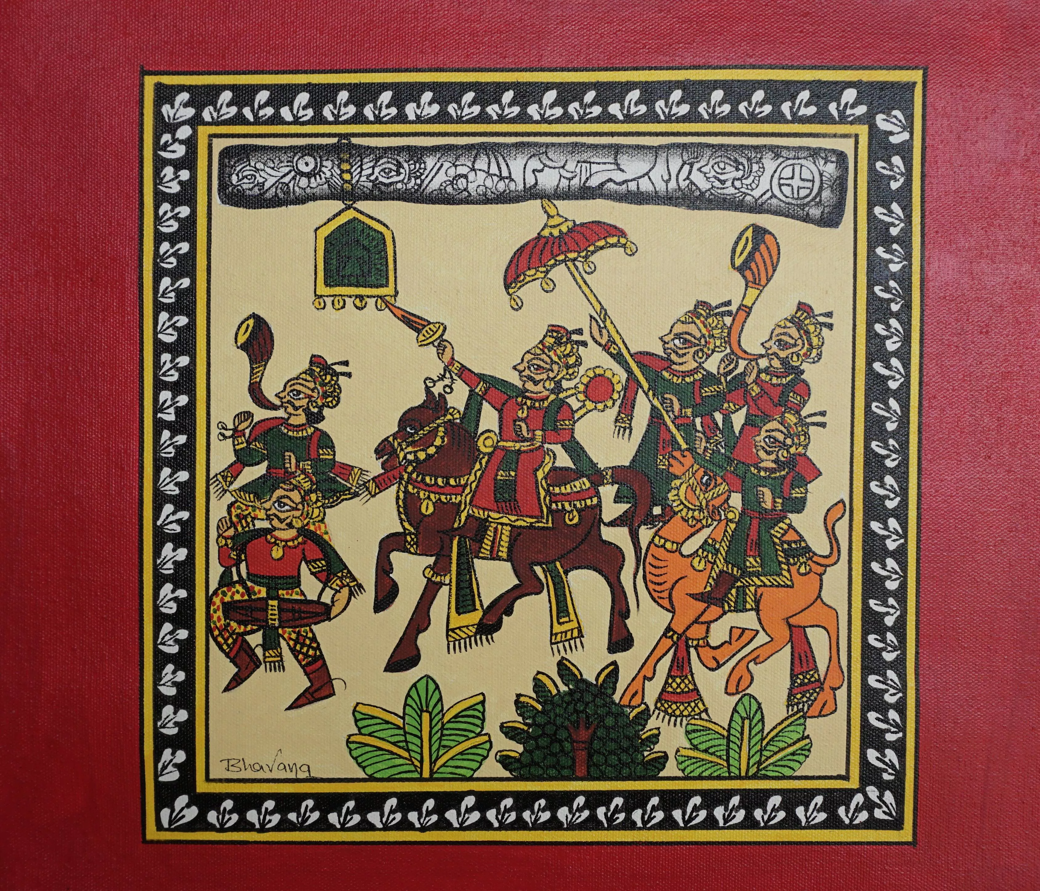 Wall Art - Royal Procession-Phad Style in Jaipur - Traditional Rajasthani Artistry -  - Buy Online at CHITRABHOOMI