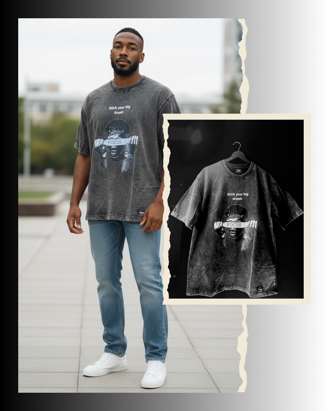 Clothing/T-shirt in Hyderabad: Black 250 GSM Lava Acid Wash Oversized Cotton T-shirt - Image 1
