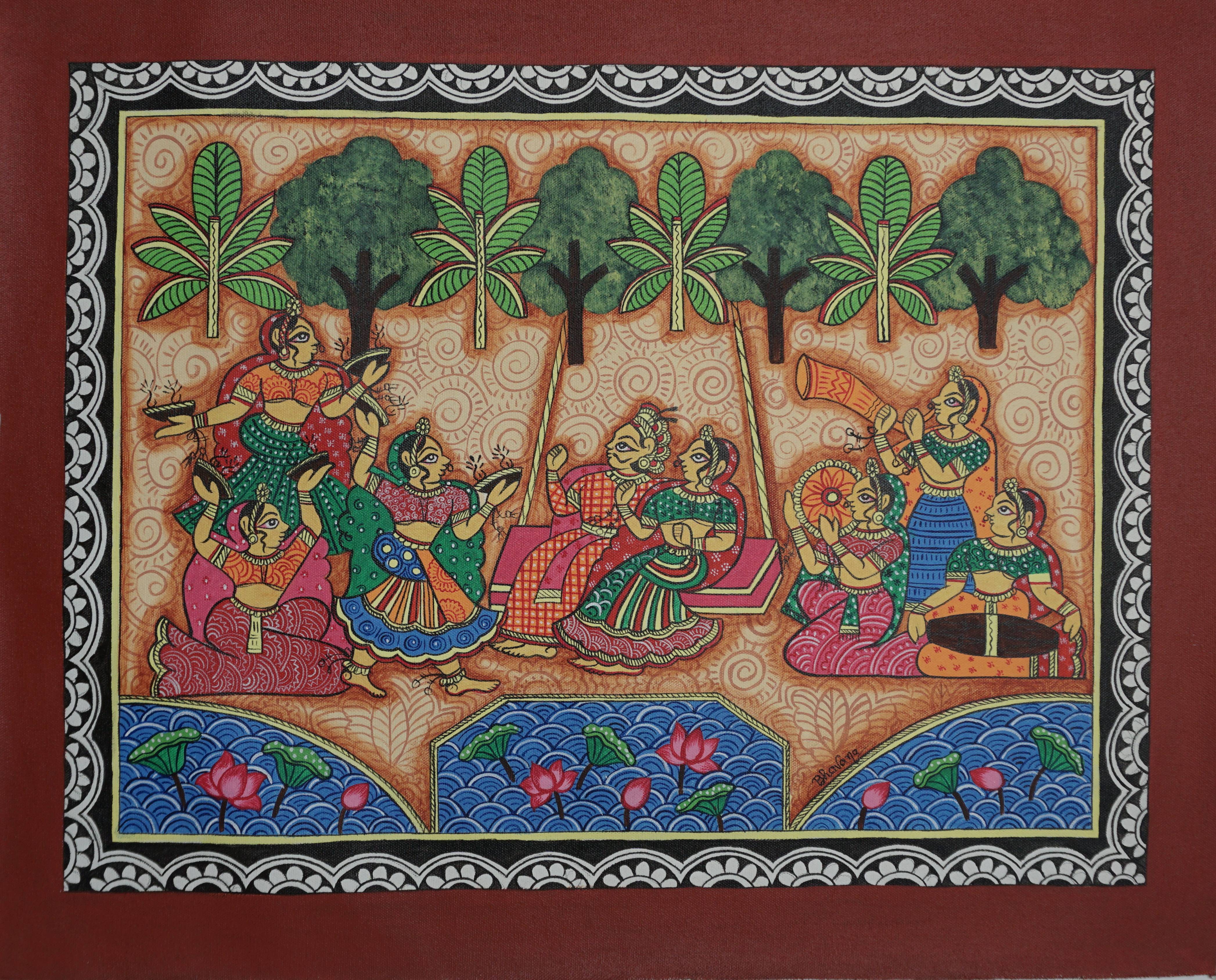 Phad Artstyle Royal Couple in Garden Sculpture in Jaipur - Stunning Outdoor Decor -  - Buy Online at CHITRABHOOMI