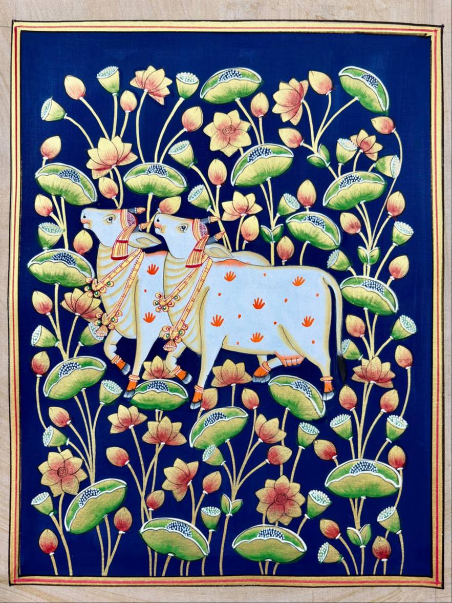 CHITRABHOOMI - Cows in Kamal Talai-Pichwai Artwork in Jaipur - Vibrant Natural Colors in Jaipur