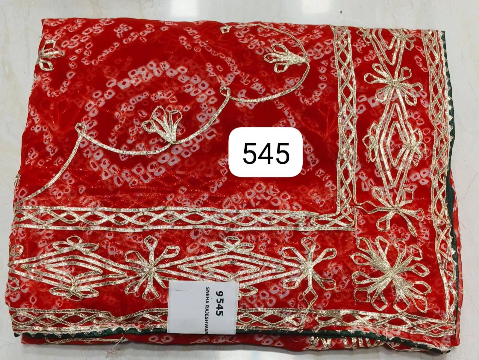 Bandhani Dupatta in Sangod: Traditional Red Bandhani Dupatta with Detailed Golden Embroidery -  - Buy Online at SONI SAREE SAGAR