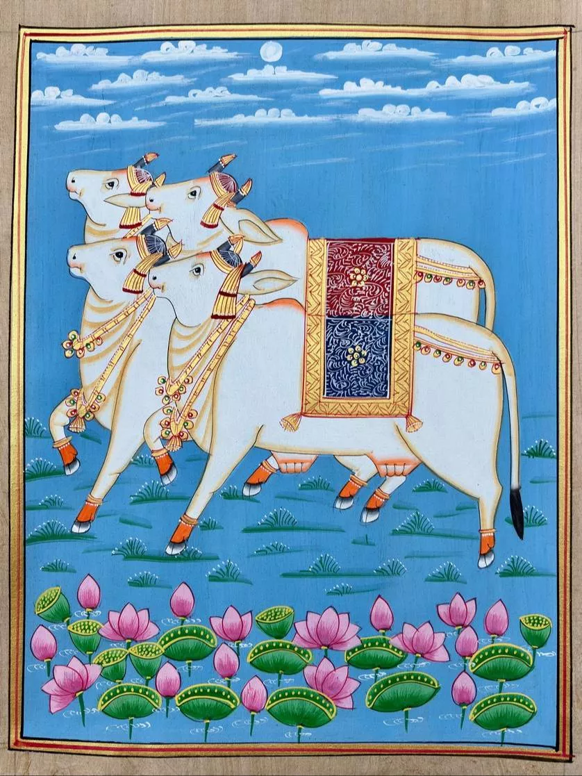 Pichwai Artwork Sacred Cows in Jaipur: Handcrafted Elegance -  - Buy Online at CHITRABHOOMI